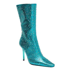 Jeffrey Campbell Iconic-E Stiletto Studded Boots In Aqua Metallic Size 7.5