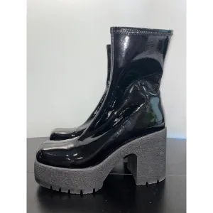 Jeffrey Campbell Womens‎ Black Patent Leather Platform Boots Chunky Heels Sz 10