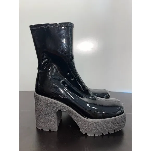 Jeffrey Campbell Womens‎ Black Patent Leather Platform Boots Chunky Heels Sz 10