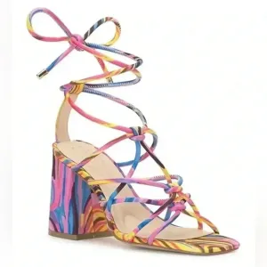 Jessica Simpson Printed Strappy Ankle Wrap Dress Sandals New