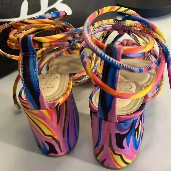 Jessica Simpson Printed Strappy Ankle Wrap Dress Sandals New