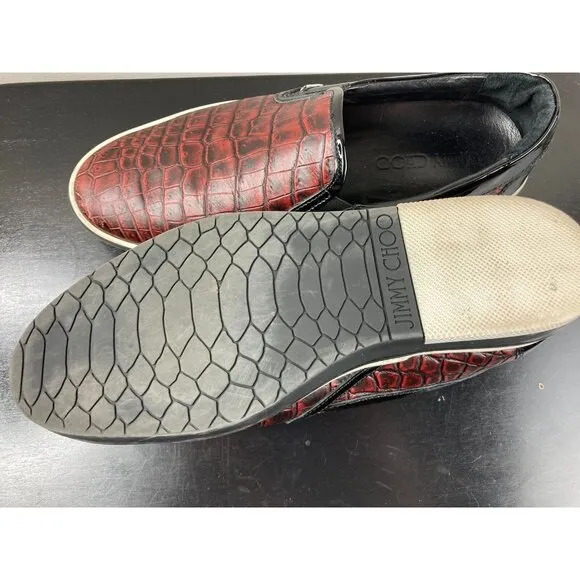 Jimmy Choo Red Italian Leather Croc Embossed Loafers 12