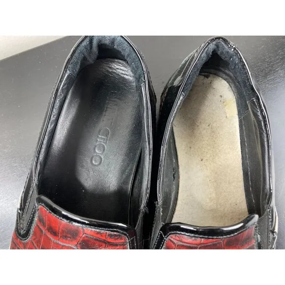 Jimmy Choo Red Italian Leather Croc Embossed Loafers 12