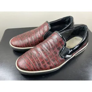 Jimmy Choo Red Italian Leather Croc Embossed Loafers 12