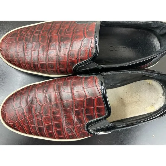 Jimmy Choo Red Italian Leather Croc Embossed Loafers 12