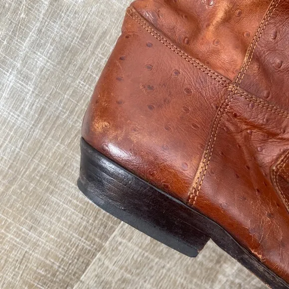JOAN &amp; DAVID | Italian Ostrich Leather Western Cowboy Mid Calf Boots Vintage