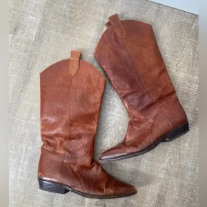 JOAN &amp; DAVID | Italian Ostrich Leather Western Cowboy Mid Calf Boots Vintage