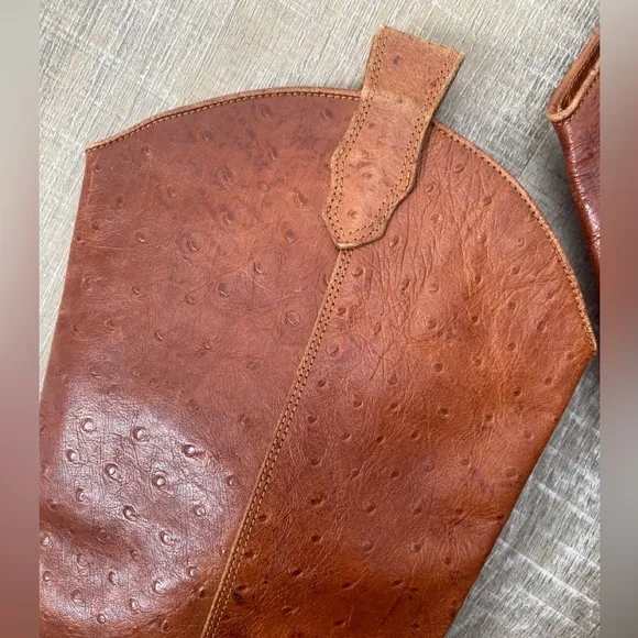 JOAN &amp; DAVID | Italian Ostrich Leather Western Cowboy Mid Calf Boots Vintage