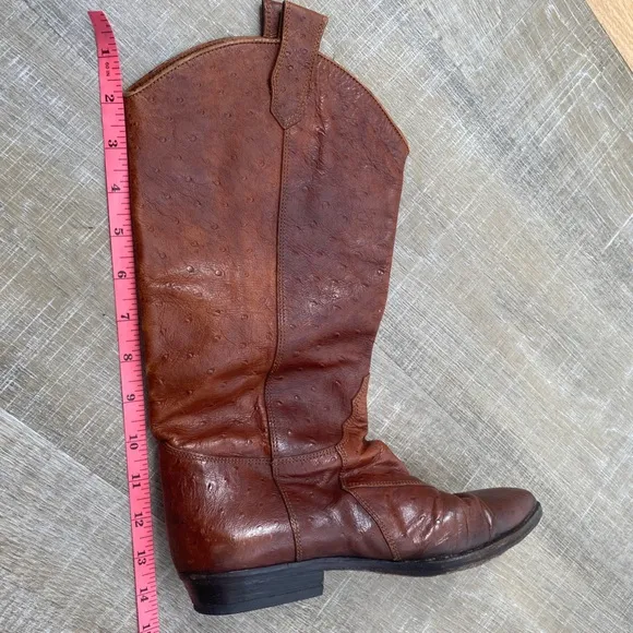 JOAN &amp; DAVID | Italian Ostrich Leather Western Cowboy Mid Calf Boots Vintage