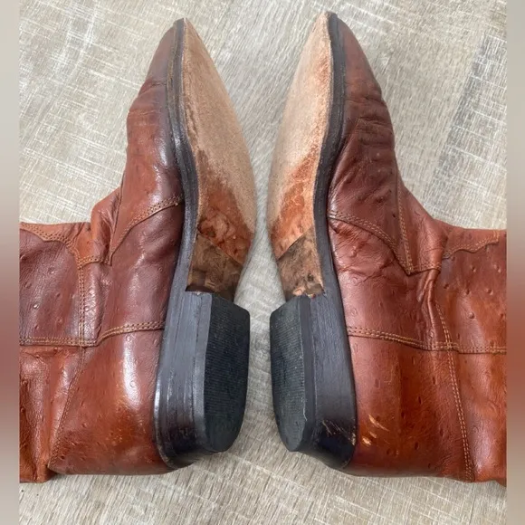 JOAN &amp; DAVID | Italian Ostrich Leather Western Cowboy Mid Calf Boots Vintage