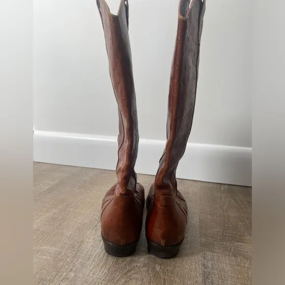 JOAN &amp; DAVID | Italian Ostrich Leather Western Cowboy Mid Calf Boots Vintage