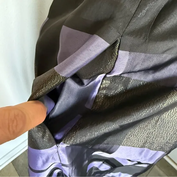 Joan Rivers Midi Skirt Purple Black Metallic Pockets Plaid Size Medium