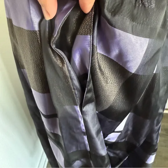 Joan Rivers Midi Skirt Purple Black Metallic Pockets Plaid Size Medium
