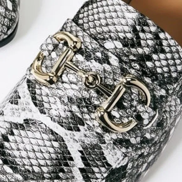 •Johanna• Snake Print Gold Buckle Slip On Loafers