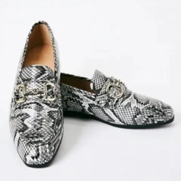 •Johanna• Snake Print Gold Buckle Slip On Loafers