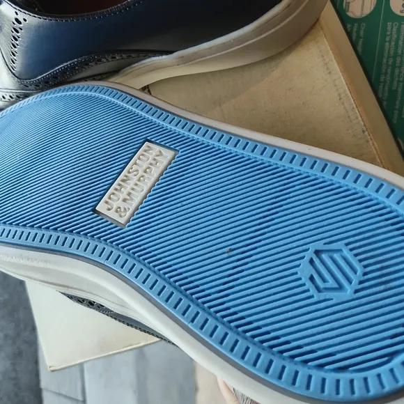Johnston &amp; Murphy Blue Leather Sneakers with Brogue Detailing