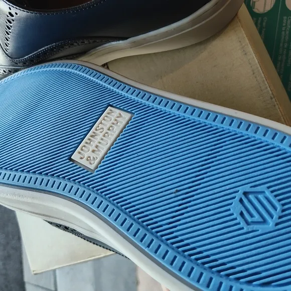Johnston &amp; Murphy Blue Leather Sneakers with Brogue Detailing