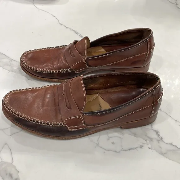 Johnston &amp; Murphy brown sheep skin leather uppers and leather soles loafers M 12