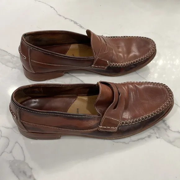 Johnston &amp; Murphy brown sheep skin leather uppers and leather soles loafers M 12