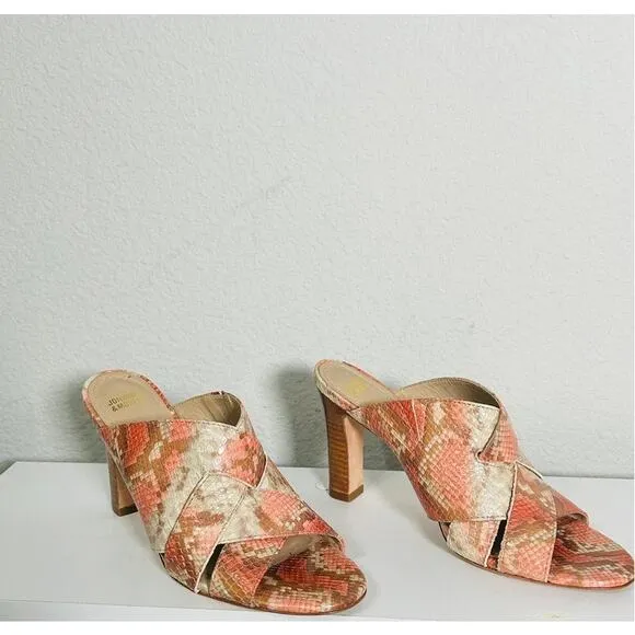 Johnston &amp; Murphy Carrie Black Leather Slide Sandals Mule Heels Size 7.5