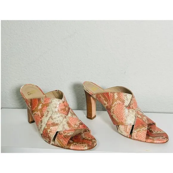 Johnston &amp; Murphy Carrie Black Leather Slide Sandals Mule Heels Size 7.5