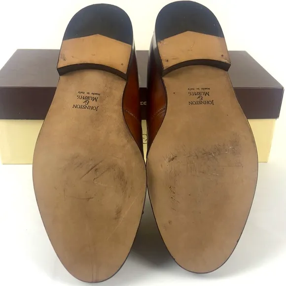 Johnston &amp; Murphy Italian Carrano Brown Leather Tassel Loafers -Chestnut color