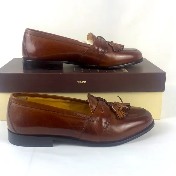Johnston &amp; Murphy Italian Carrano Brown Leather Tassel Loafers -Chestnut color