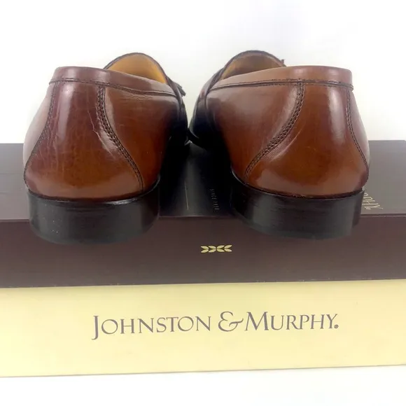 Johnston &amp; Murphy Italian Carrano Brown Leather Tassel Loafers -Chestnut color