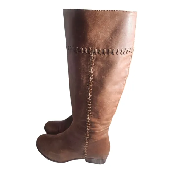 Joie Knee High Riding Boots Women's Size 9 39.5 Leather Stitches Brown Tan