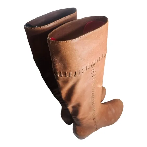Joie Knee High Riding Boots Women's Size 9 39.5 Leather Stitches Brown Tan
