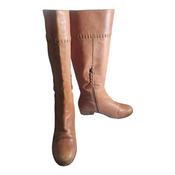 Joie Knee High Riding Boots Women's Size 9 39.5 Leather Stitches Brown Tan