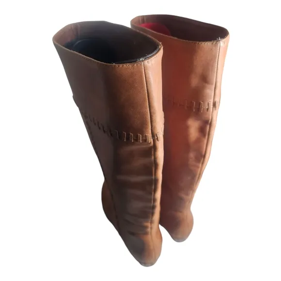 Joie Knee High Riding Boots Women's Size 9 39.5 Leather Stitches Brown Tan