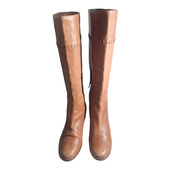 Joie Knee High Riding Boots Women's Size 9 39.5 Leather Stitches Brown Tan