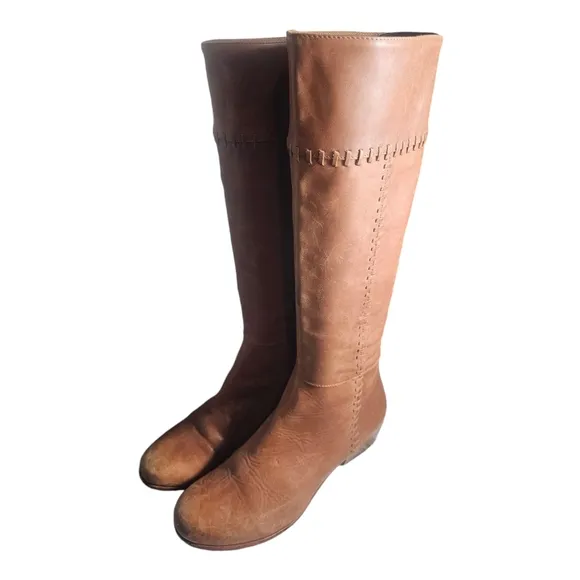 Joie Knee High Riding Boots Women's Size 9 39.5 Leather Stitches Brown Tan