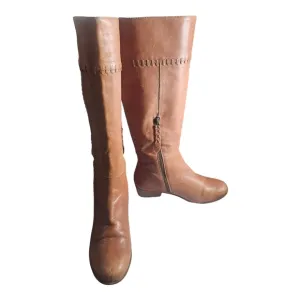 Joie Knee High Riding Boots Women's Size 9 39.5 Leather Stitches Brown Tan