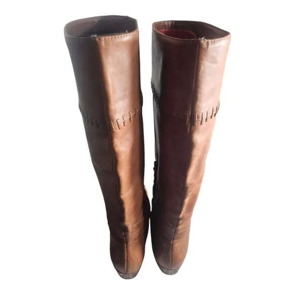 Joie Knee High Riding Boots Women's Size 9 39.5 Leather Stitches Brown Tan