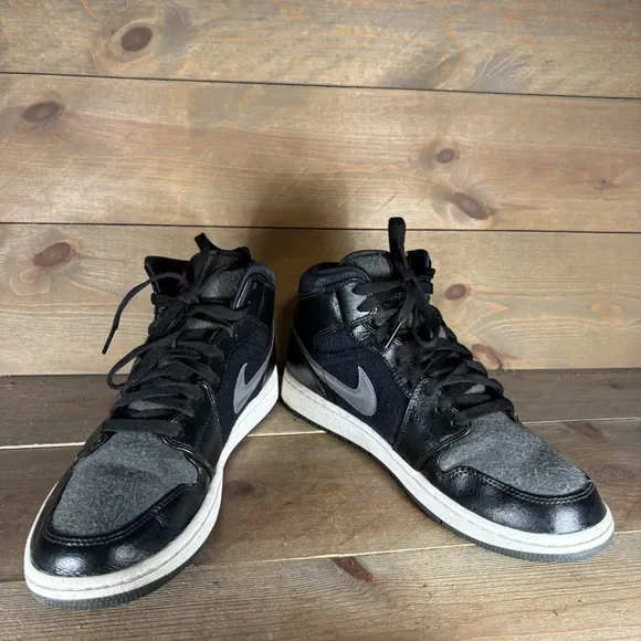 jordan 1 mid mens size 10.5 shoes black premium basketball sneakers