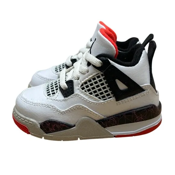Jordan Toddler White Black Orange Air Retro 4 High Top Sneakers 5C