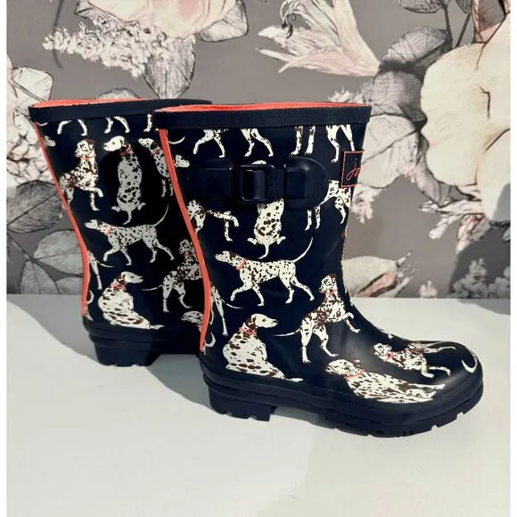 Joules Navy Dalmatian Molly Wellingtons Boots