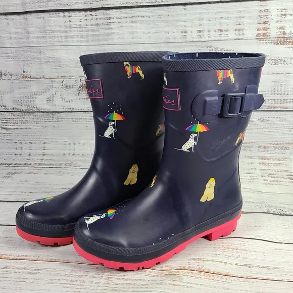 Joules Women's Rain Boots, With dog print, size 7