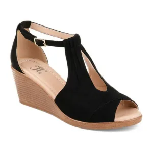 Journee Collection Womens Kedzie Wedge Sandals, 5 1/2 Medium, Black