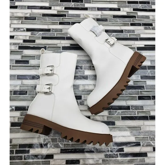 Journee Collection Yasmine White Women's Combat Boots Size 6