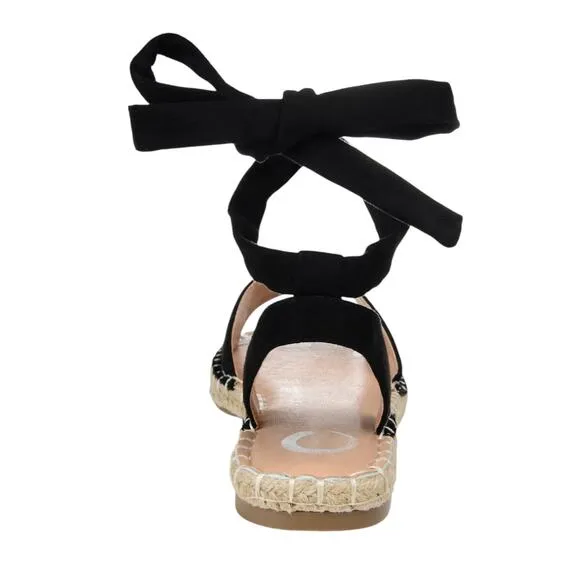 Journee Women's Emelie Espadrille Ankle Wrap Flat Sandals Black Size 7 1/2