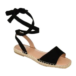Journee Women's Emelie Espadrille Ankle Wrap Flat Sandals Black Size 7 1/2