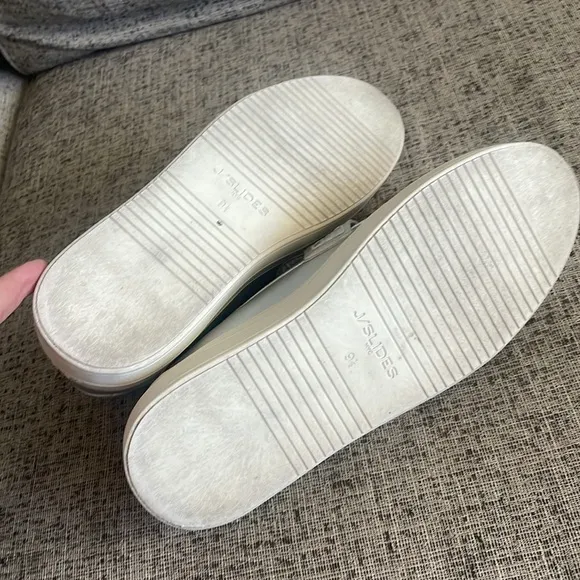 J/Slides Silver Faux Leather Silver Loafers Size 9.5
