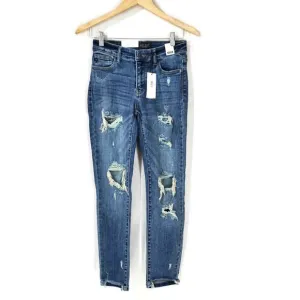 Judy Blue Mid Rise Boyfriend Fit with Stretch Sz 3/26 NWT Distressed MD Wash