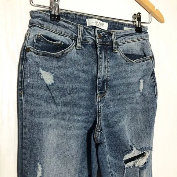 Judy Blue Womens Jeans Lillian High Rise Slim Straight Fit Size 26 Distressed