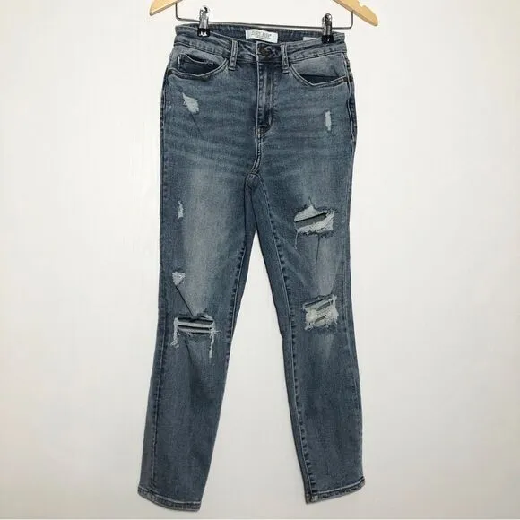 Judy Blue Womens Jeans Lillian High Rise Slim Straight Fit Size 26 Distressed