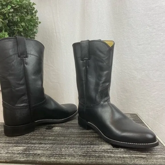 Justin 100% Leather Black Jackson Calf Height 3133 Western Cowboy Boots 7.5 NEW
