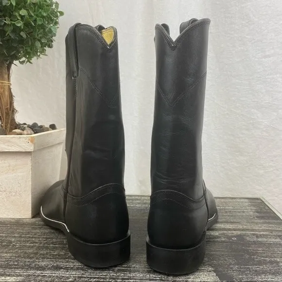 Justin 100% Leather Black Jackson Calf Height 3133 Western Cowboy Boots 7.5 NEW